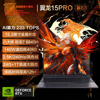机械革命（MECHREVO）翼龙15 Pro 15.3英寸游戏电竞AIPC轻薄游戏笔记本电脑（R7-8845H 24G 1T RTX4060 2.5K 暮石灰）