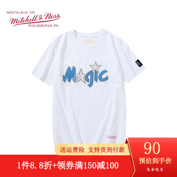 mitchell & ness 复古棉T恤 NBA魔术湖人勇士队宽松纯棉短袖 MN男女全棉半袖上衣 魔术队 L全利兔-实时优惠快报