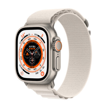 Apple Watch Ultra 智能手表 49mm 钛金属原色 钛金属表壳+星光色高山回环式表带小号【蜂窝款】MQFA3CH/A