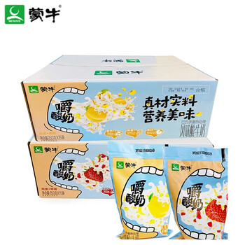 2月产蒙牛嚼酸奶风味早餐奶袋装150g黄桃燕麦草莓益生菌酸牛奶风味