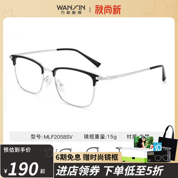 winsee 万新 WAN XIN） 近视眼镜防蓝光辐射非球面现片配眼镜框男女0-1500度配成品眼镜 金属-全框-2058SV-银色 1.74多屏防蓝光镜片（近视酷薄）全利兔-实时优惠快报