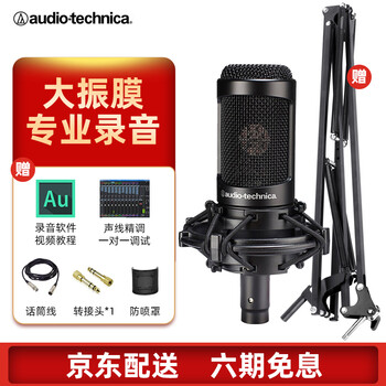 铁三角AT2035电容麦克风录音棚设备套装专业录音有声小说录制主播直播全套电脑K歌外置声卡手机话筒 麦克风配支架套装