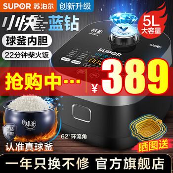 苏泊尔（SUPOR） 电饭煲 5L电饭锅家用多功能智能预约煮粥煮饭锅 小快系列 升级蓝钻球釜不粘内胆 SF50FC665【5升】