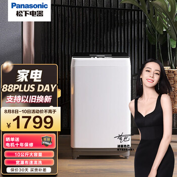 松下（Panasonic）波轮洗衣机全自动10公斤大容量节能省水宽瀑布洗 XQB100-TAEBA