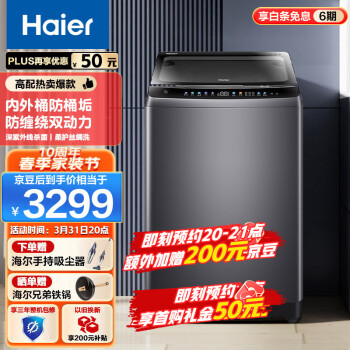 海尔（Haier)波轮洗衣机全自动家电 以旧换新 脱水机 双动力防缠绕 10公斤大容量 免双EMS100B26Mate6
