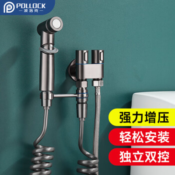 POLLOCK 波洛克 马桶喷水枪马桶伴侣一进二出角阀马桶喷枪套装增压全铜冲洗喷水枪家具家装类商品-全利兔-实时优惠快报