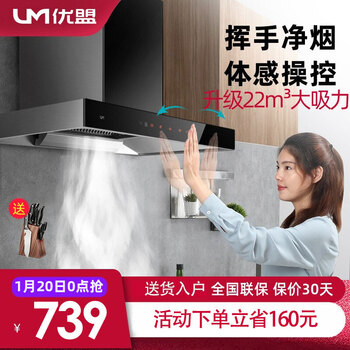 优盟(UM)油烟机顶吸式抽油烟机欧式大吸力自动清洗 厨房家用脱排T型吸烟机单机免拆洗 【升级款】22立方大吸力|5键触控 UT110
