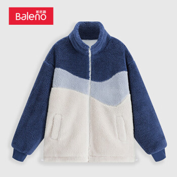 班尼路Baleno男装撞色休闲时尚立领摇粒绒开衫外套 皇冠藍0B31 L