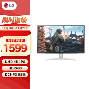LG 乐金 27UP600-W 27英寸 IPS FreeSync 显示器（3840×2160、60Hz、HDR400）数码类商品-全利兔-实时优惠快报