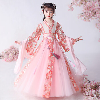 女童汉服(c54橘粉交领)小孩子夏天穿的 150 小孩子夏天穿的