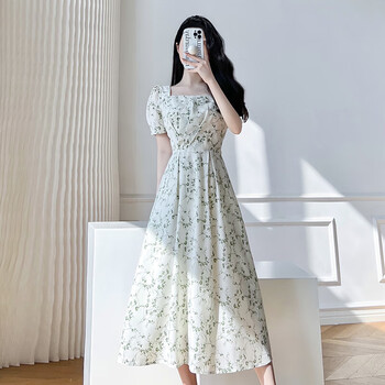 PinCai 品彩 碎花短袖连衣裙女夏气质优雅方领温柔中长裙a字裙 P132Q1381服饰鞋包类商品-全利兔-实时优惠快报