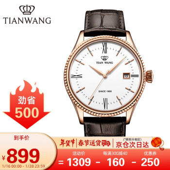天王表(TIANWANG)手表 昆仑系列皮带机械表商务男士手表白色送父亲GS5885P/D