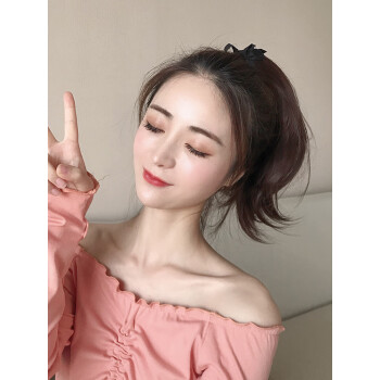 元井超短马尾假发女绑带式短款直发假马尾微卷外翻辫子发自然头发抓夹