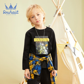Souhait 水孩儿 童装男童女童圆领衫秋季新款儿童中大童打底衫舒适百搭上衣-复 钻石黑1 105母婴玩具类商品-全利兔-实时优惠快报