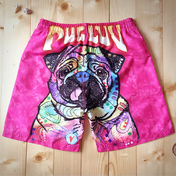 短裤男 狗狗头像沙滩裤 速干大花裤衩沙滩裤男 海边度假海滩裤男 粉红