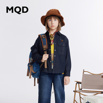 MQD 马骑顿 童装男童加厚牛仔衬衫23冬户外保暖字母绣花防褪色上衣潮 深牛仔蓝 150母婴玩具类商品-全利兔-实时优惠快报