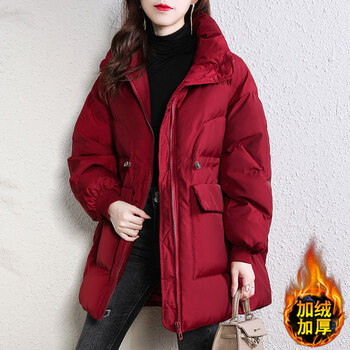 羽绒服女200斤洋气时尚外套秋冬加肥加大装宽松显瘦酒红色s建议100斤