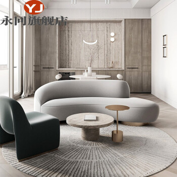 半圆沙发北欧现代创意设计弧形沙发别墅布艺多人位轻奢半圆异形沙发浅