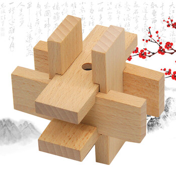 榫卯玩具实木六根孔明锁鲁班锁神龙摆尾解锁解环玩具九连环榫卯紫色