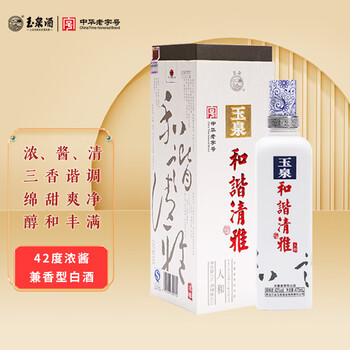 玉泉玉泉 和谐清雅系列 42度 口粮酒白酒 浓酱兼香型 黑龙江纯粮食酒 人和475ml单瓶装