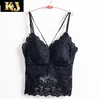 kj轻奢品牌睡衣女2021年新款内衣一体文胸新款内搭蕾丝美背背心网红