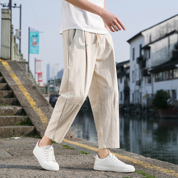 FOURDATRY 亚麻裤子男士春秋夏季潮流宽松纯色服饰鞋包类商品-全利兔-实时优惠快报