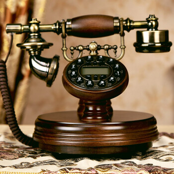 慕予臻实木仿古电话机欧式复古座机家用时尚客厅创意电话办公家用固话无线插卡 插线款：背光免提布绳版-电子单铃（咖色）