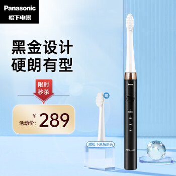 松下（Panasonic）电动牙刷成人充电式声波振动 极细刷毛 两种刷头 便携盒 EW-DM712K405