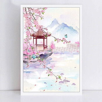 大画王 唯美古风意境 diy数字油彩画中国风景手工手绘亭子桃花园填色