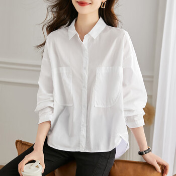 美茵曼丽 女士宽松版纯棉白衬衫KFG31002服饰鞋包类商品-全利兔-实时优惠快报