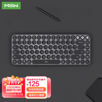 米物（MIIIW）双模无线蓝牙键盘 双系统静音键盘 适配苹果Mac 笔记本 iPad 电脑办公键盘85键 黑色