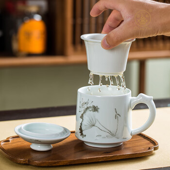 changnan 昌南 昌南陶瓷 茶杯家用景德镇茶具带盖过滤泡茶老板杯 出水芙蓉