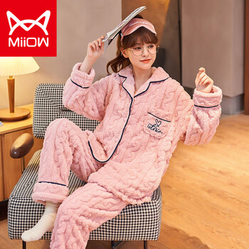Miiow 猫人 睡衣套装女士秋冬季加绒加厚珊瑚绒家居服可外穿宽松服饰鞋包类商品-全利兔-实时优惠快报