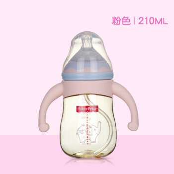 费雪（Fisher-Price）新生婴儿宽口径PPSU奶瓶耐摔吸管杯带手柄硅胶奶嘴宝宝奶瓶 浅粉（210ml）