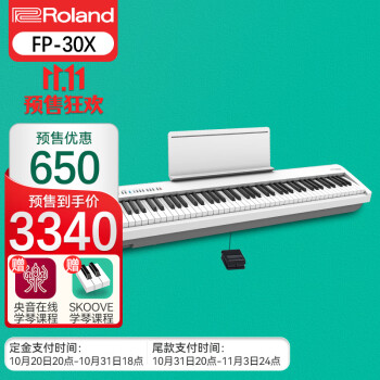 Roland罗兰电钢琴FP30X 88键重锤 便携式电子钢琴 成人儿童初学者入门智能数码钢琴 FP30X-WH白色主机+单踏板【官方标配】