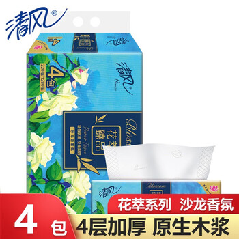 有券的上：Breeze 清风 花萃系列 抽纸 4层*80抽*4包 （190mm*132mm）日用百货类商品-全利兔-实时优惠快报