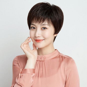 妈妈假发女短发全头套逼真整顶中老年遮白发真人发丝假头发女圆脸深