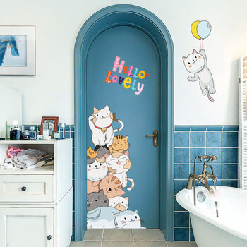 风猫咪门贴纸卡通墙纸自粘可移除墙贴纸房间墙面装饰墙画 特大 太阳花