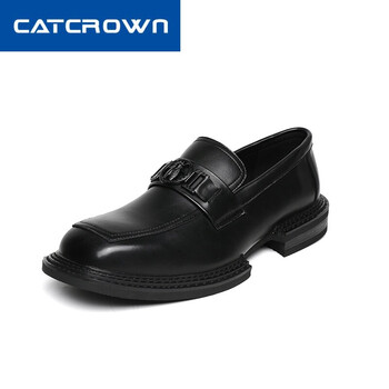 catcrown情侣方头小皮鞋秋冬上新韩版百搭潮流懒人休闲一脚蹬鞋10007