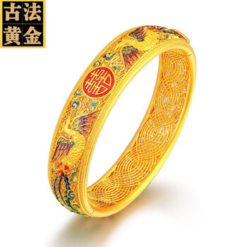 小腰金传承系列黄金手镯999足金掐丝珐琅彩首饰故宫款古法金镯子女足