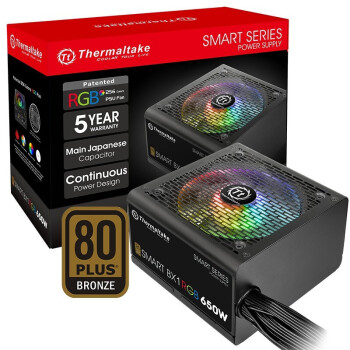 Tt（Thermaltake）额定650W Smart BX1 RGB 650 电脑电源（80PLUS铜牌/256色灯效/日系主电容/智能温控风扇）