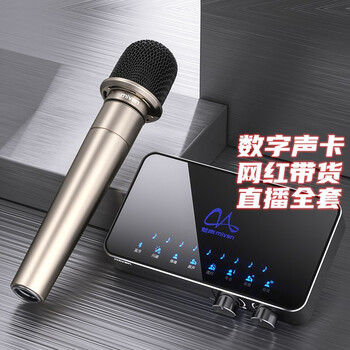 魅声 T900 声卡套装手机直播设备主播k歌电容麦克风话筒抖音快手录音喊麦蓝牙伴奏电脑外置声卡全套 T9-E4（套装）银色