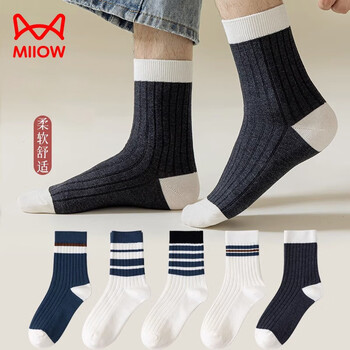 Miiow 猫人 袜子男中筒撞色秋冬季休闲透气低帮个性潮街头运动袜T 随机6双装 均码服饰鞋包类商品-全利兔-实时优惠快报