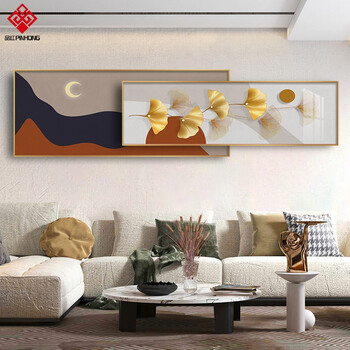 沙发背景墙挂画银杏叶床头画72619a726201807018080叠加总长270cm超