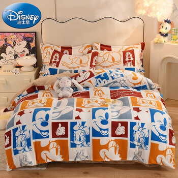 Disney 迪士尼 四件套A类可水洗牛奶绒家用床上用品米奇伙伴 被套200*230床单230*240枕套*2家具家装类商品-全利兔-实时优惠快报