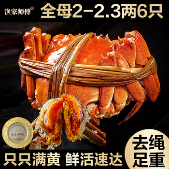 渔家师傅 大闸蟹 母蟹95-110g 6只 礼盒装全利兔-实时优惠快报