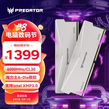 宏碁掠夺者（PREDATOR）64G(32G×2)套装 DDR5 6000频率 台式机内存条 Pallas II 凌霜系列 支持EXPO（C30）