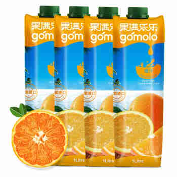 果满乐乐（gomolo）塞浦路斯进口 橙汁 100%纯果汁饮料 1升*4瓶