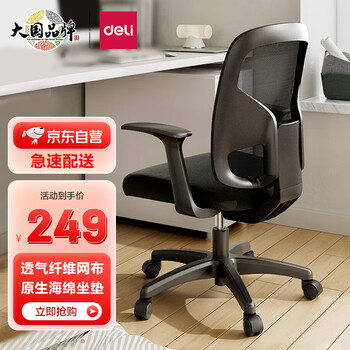 DL 得力工具 得力（deli）4900S 人体工学靠背办公椅/电脑椅/职员椅 家用网布可升降转椅 黑家具家装类商品-全利兔-实时优惠快报