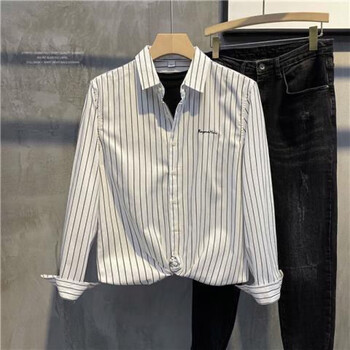 WEISSVEYRON 轻熟风条纹刺绣长袖衬衫服饰鞋包类商品-全利兔-实时优惠快报